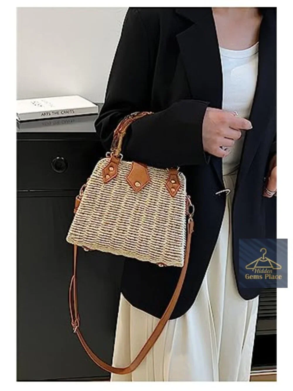 Straw Woven Crossbody Bag with Magnetic Snap - Summer Beach Handbag